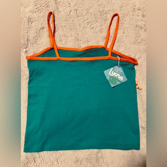 Vtg 90s Jordache Deadstock Lycra Colorblock Cami Tank Top NWT Teal Orange - Picture 3 of 7